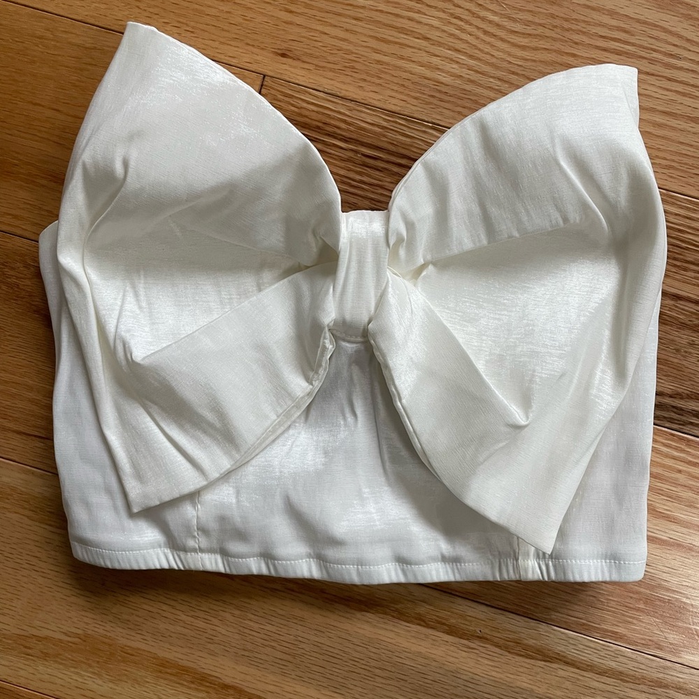 Show Me Your MuMu White Satin Big Bow Crop Top